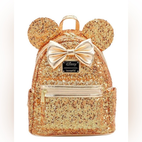 Disney Parks Exclusive Loungefly Mini Backpack - Minnie Gold Sequin - Picture 1 of 5